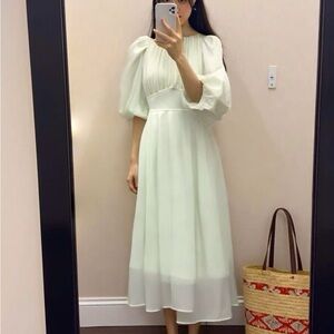 Celford NWT Ivory Puff Sleeve Pleated Midi Dress Size US2-4 EU34－36 Japanese